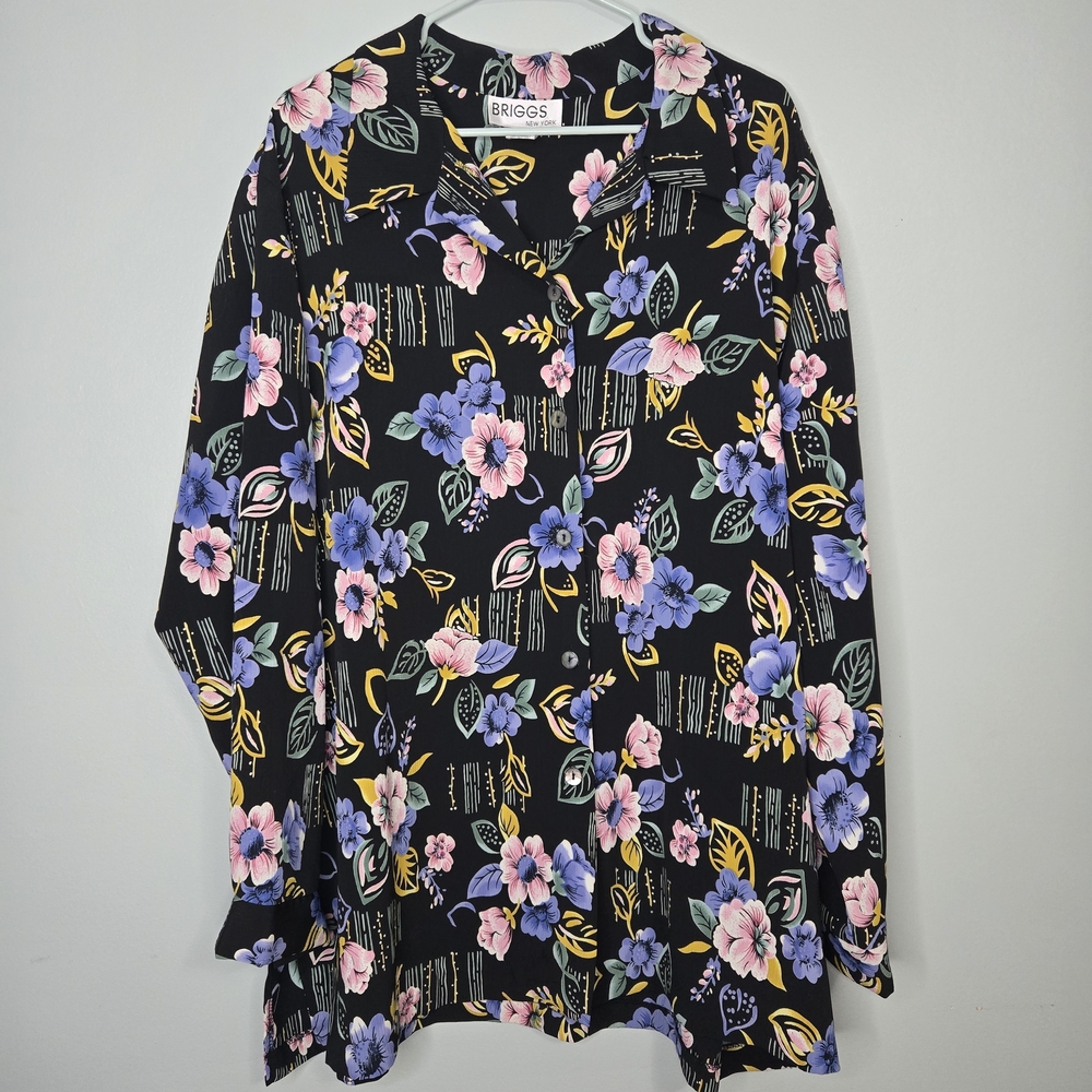 Briggs New York Vintage Black Floral Long Sleeve Shirt 2X